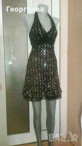 Луксозна черна рокля, на сребристи точки👗🌹 XS,S, S/M👗🌹арт.593, снимка 3 - Рокли - 29598055
