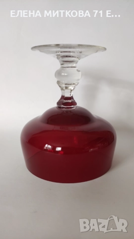 Една фантастична много масивна чаша/купа за десерт от рубинен кристал с прозрачно столче, снимка 3 - Чаши - 52542195