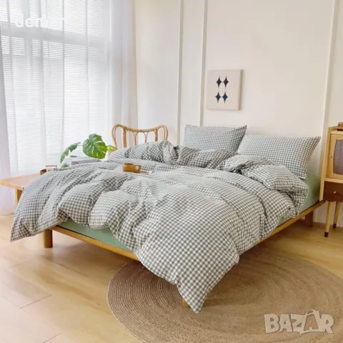Комплект спално бельо Ruccit Green Gingham, 3 части, затваряне с цип, ъглови връзки, снимка 3 - Спално бельо - 48432730