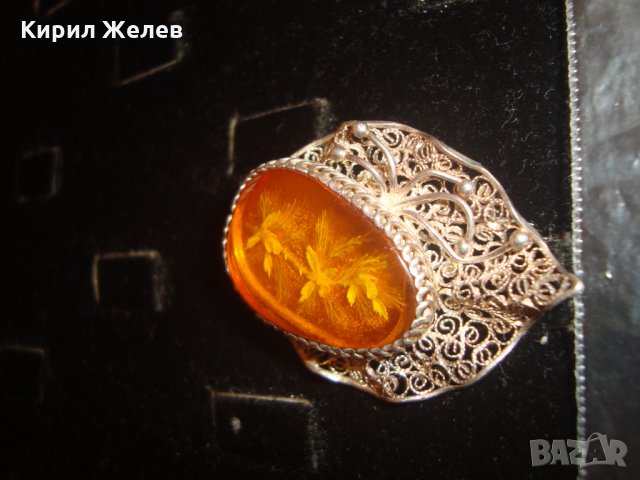 РЕТРО СРЕБЪРНА ФИЛИГРАН със СМОЛА ФЛОРАЛНА БРОШКА ВИСОКА ПРОБА СРЕБРО ГРАНУЛАЦИЯ БИЖУ 8059, снимка 2 - Антикварни и старинни предмети - 30343452