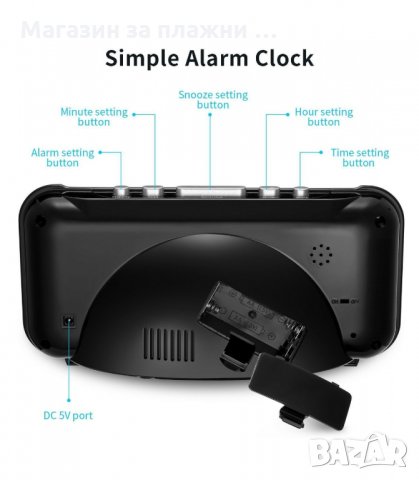 НАСТОЛЕН ЧАСОВНИК С АЛАРМА, ГОЛЯМ 1,8" LCD ДИСПЛЕЙ, ЧЕРЕН - код 806, снимка 6 - Друга електроника - 34276025