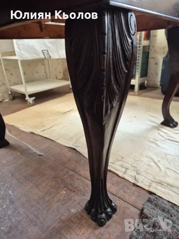 Старинна разтегателна маса с резбовани крака, снимка 2 - Маси - 49259251