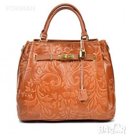 УНИКАЛНА чанта от естествена кожа в цвят камел, снимка 1