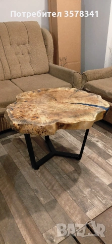 холна маса от туморна топола и епоксидна смола в синьо,масата е ръчна изработка!, снимка 5 - Маси - 53932030