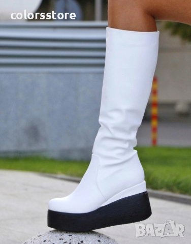 Ботуш на платформа - бяла кожа с черно ходило - 136K