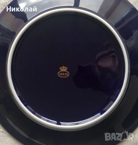 Порцеланови чинии син кобалт, декорирани с 22К злато, Хихон / Gijon и Прага, с поставки, нови, лот, снимка 9 - Колекции - 36404475