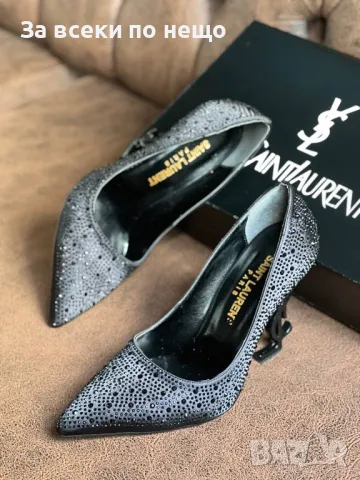 Yves Saint Laurent Дамски Черни Обувки На Ток С Камъни Код E247, снимка 7 - Дамски обувки на ток - 50412514