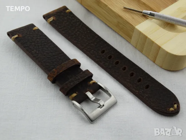 КОЖЕНА КАИШКА КАФЯВА- 20мм + ПОДАРЪК, снимка 2 - Каишки за часовници - 48211321