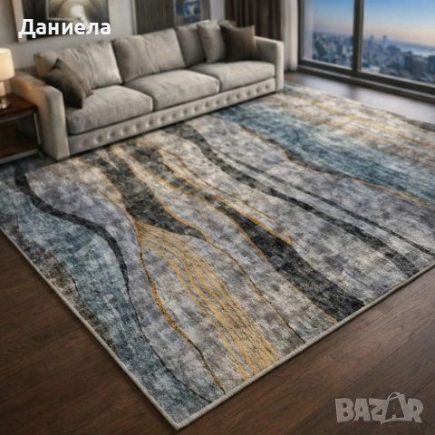 Модерен килим за хол 120х160см - Мраморен ефект в сиво и черно и 3D ефект, Противоплъзгащ, снимка 6 - Други стоки за дома - 53882094