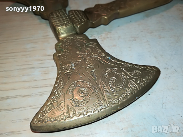 ТОМАХАВКА-МЕД/МЕСИНГ ВНОС АНГЛИЯ 2404221631, снимка 4 - Антикварни и старинни предмети - 36551058