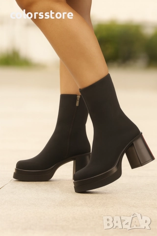 Боти на ток - черен набук - BVC10 , снимка 2 - Дамски боти - 52085272