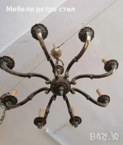 Красив масивен абажур от Месинг - 8 лампи. Подходящ за вашата всекидневна, трапезария или вила. , снимка 7 - Полилеи - 50035377