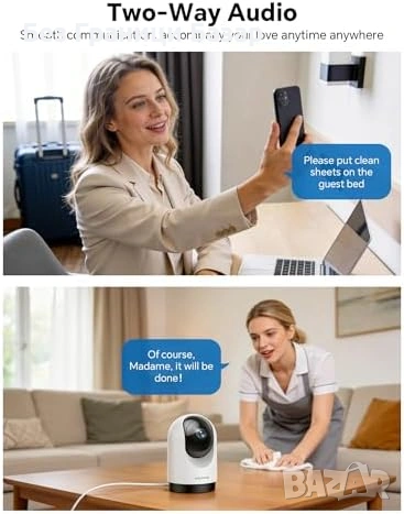 Нова WOLFANG вътрешна камера 360° 2K 3MP Alexa Google 2 броя комплект за дом охрана, снимка 5 - Други - 54202825