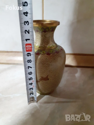 Cloisonne Клоазоне стара ваза бронз клетъчен емайл, снимка 6 - Антикварни и старинни предмети - 53357466