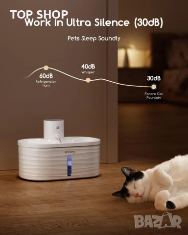 Faroro Котешки фонтан за пиене, 2,5 л, със сензор за движение, с 5000 mAh батерия, без BPA, бял, снимка 2 - За котки - 49629102