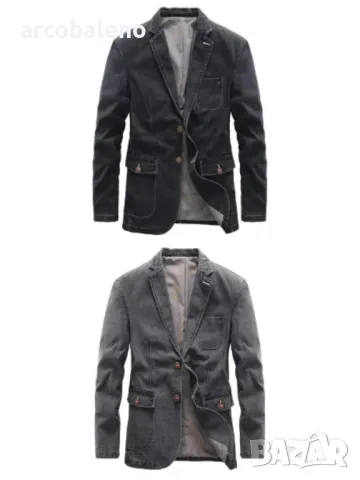 Мъжко есенно дънково сако с ревер, яка и дълги ръкави, 2цвята 