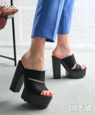 Чехли на ток - Велур, снимка 2 - Чехли - 48124040