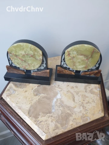 2бр стари книгоразделители оникс върху мрамор 16см/чифт мраморни декорации