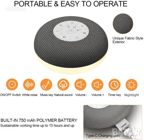 LED нощна лампа ZOESON с безжичен високоговорител, машина за бял шум, 39 успокояващи звука, снимка 9 - Детски нощни лампи - 47291930