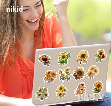 50 бр Слънчоглед слънчогледи цветя самозалепващи лепенки стикери за украса декор ръчна изработка, снимка 3 - Други - 42359485