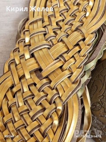 Широк плетен колан в златисто зелени тонове с катарама красиво орнаментирана 49430, снимка 2 - Колани - 51920246