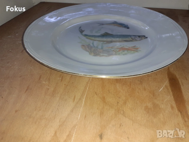 Голяма чиния - български порцелан - 1 бр. с риби, снимка 2 - Антикварни и старинни предмети - 53275060