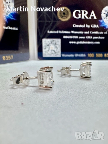 Сребърни обеци с мойсанит (Диамант) 1 карат, снимка 9 - Обеци - 53172550