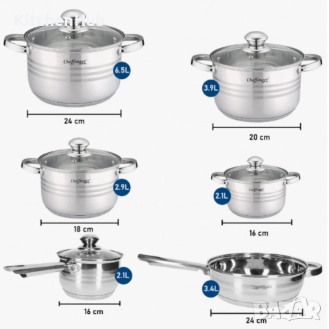 Комплект съдове за готвене, Cheffinger, 12 части, неръждаема стомана, снимка 4 - Съдове за готвене - 52123302
