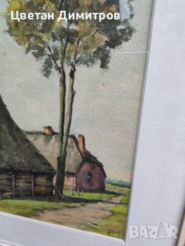 холандска акварелна картина с рустикален пейзаж, снимка 9 - Картини - 54083937