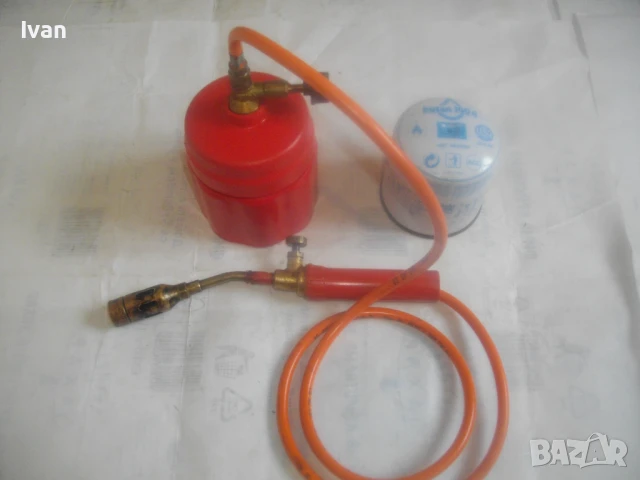Мини бижутерска горелка за патрон газ пропан-бутан немска оригинална с маркуч и бутилка