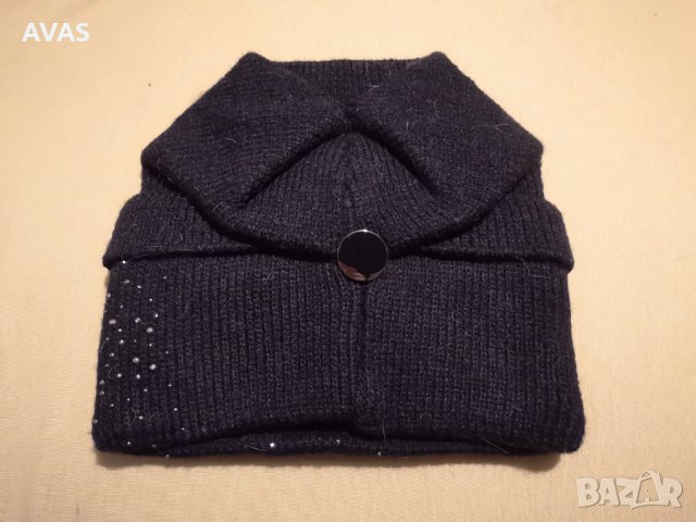 Нова зимна дамска черна шапка Вълна микс с камъчета, снимка 4 - Шапки - 31046848