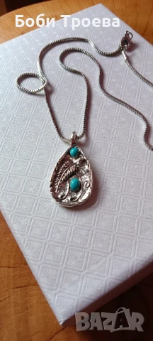 Бохо ретро колие с висулка с тюркоаз-неръждаена стомана ,стандартно закопчаване!, снимка 2 - Колиета, медальони, синджири - 50906573