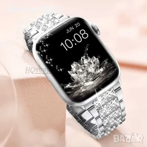 Метални каишки с камъчета за Apple Watch ULTRA/SE/10/9/8/7/6/5, снимка 6 - Каишки за часовници - 49424154