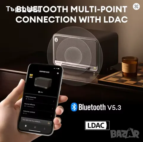 EDIFIER D32 Ретро блутут тонколона 60W Hi Res LDAC AirPlay2 Bluetooth 5.3, снимка 5 - Тонколони - 55990539