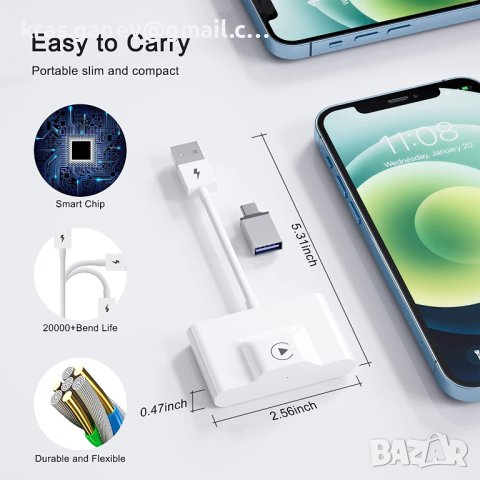 iPhone Wireless CarPlay Adapter, Wireless Carplay Dongle Convert Wired, снимка 4 - Аксесоари и консумативи - 40594684