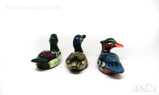 Комплект от 3 стари керамични патета три ръчно рисувани фигурки, снимка 6 - Колекции - 51847949