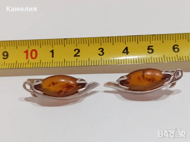 Сребърни обеци с кехлибар , снимка 5 - Обеци - 51316783