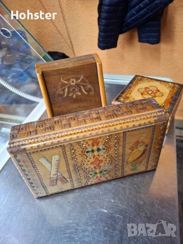 Три дървени кутии за цигари от соца