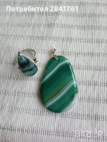 Сребърен лот от пръстен и висулка с ивичест ахат, снимка 2 - Бижутерийни комплекти - 39463395