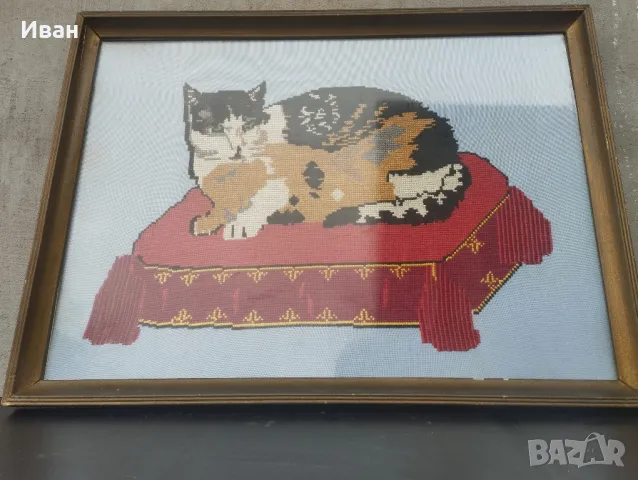 Ръчно изработен гоблен котка , снимка 3 - Гоблени - 48932866