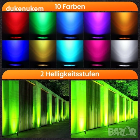 Комплект от 8 RGB градински прожектори с дистанционно управление - разопакован продукт, снимка 2 - Прожектори - 52398127