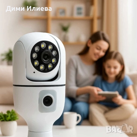 WiFi двойна IP камера за фасунга – Full HD 1080P, 355° въртене, нощно виждане и двупосочно аудио, снимка 3 - Други стоки за дома - 52807137