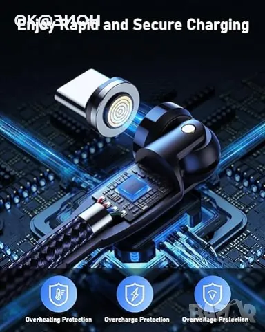 VAFOTON Магнитен кабел за зареждане 2 пакета (2M/50CM), 60W USB C/A към USB C 9Pin, снимка 5 - USB кабели - 48992150