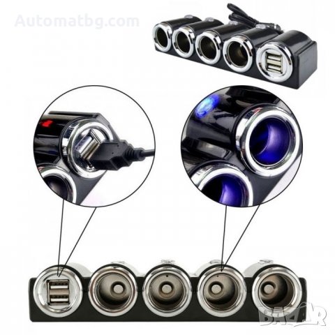 Разклонител за запалка Automat, 4 гнезда, 2 USB, Черен, снимка 4 - Аксесоари и консумативи - 38462448