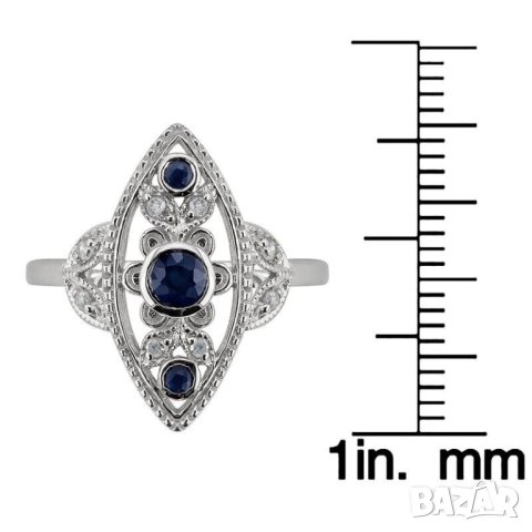 Пръстен със сини циркони, посребрен, снимка 3 - Пръстени - 42111847