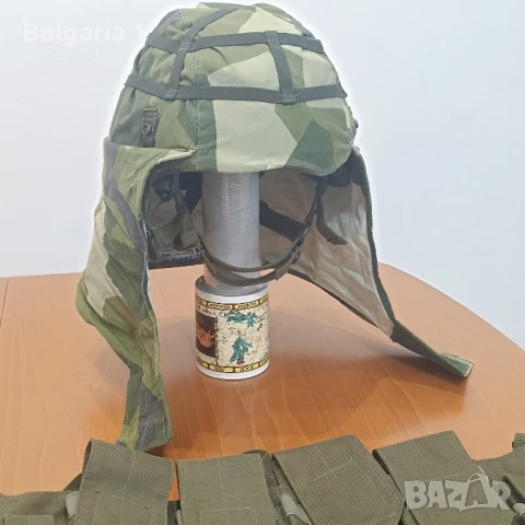 шведска каска от 1990г с падащ чохъл и тактическа сбруя , снимка 2 - Екипировка - 50831449