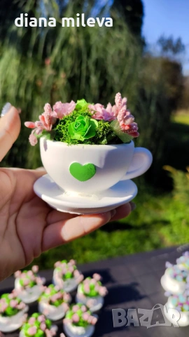 Сладурски чашки с нежни цветлета в зелено и розово!!, снимка 14 - Декорация за дома - 52069049