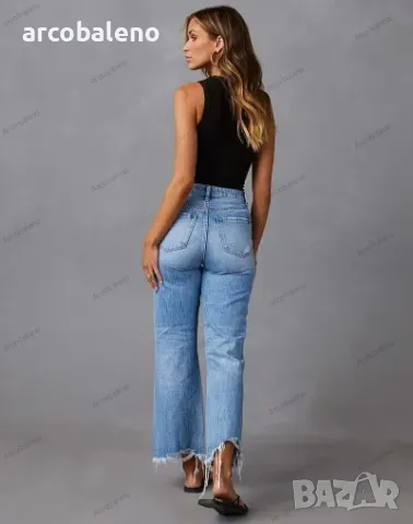 Дамски изпрани широки скъсани дънки, снимка 4 - Дънки - 43290940