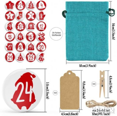 Адвент календар от текстилни торбички и аксесоари CH-24CLO-BD, снимка 4 - Други - 42819330