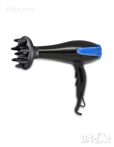 Сешоар с дифузер Rosberg, 2200W, 3 степени на температура, 2 скорости, Черен/син, снимка 2 - Сешоари - 51741448